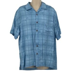 La Cabana Mens Short Sleeve Button Down Rayon Hawaiian Shirt 2 Tone Blue Plaid L